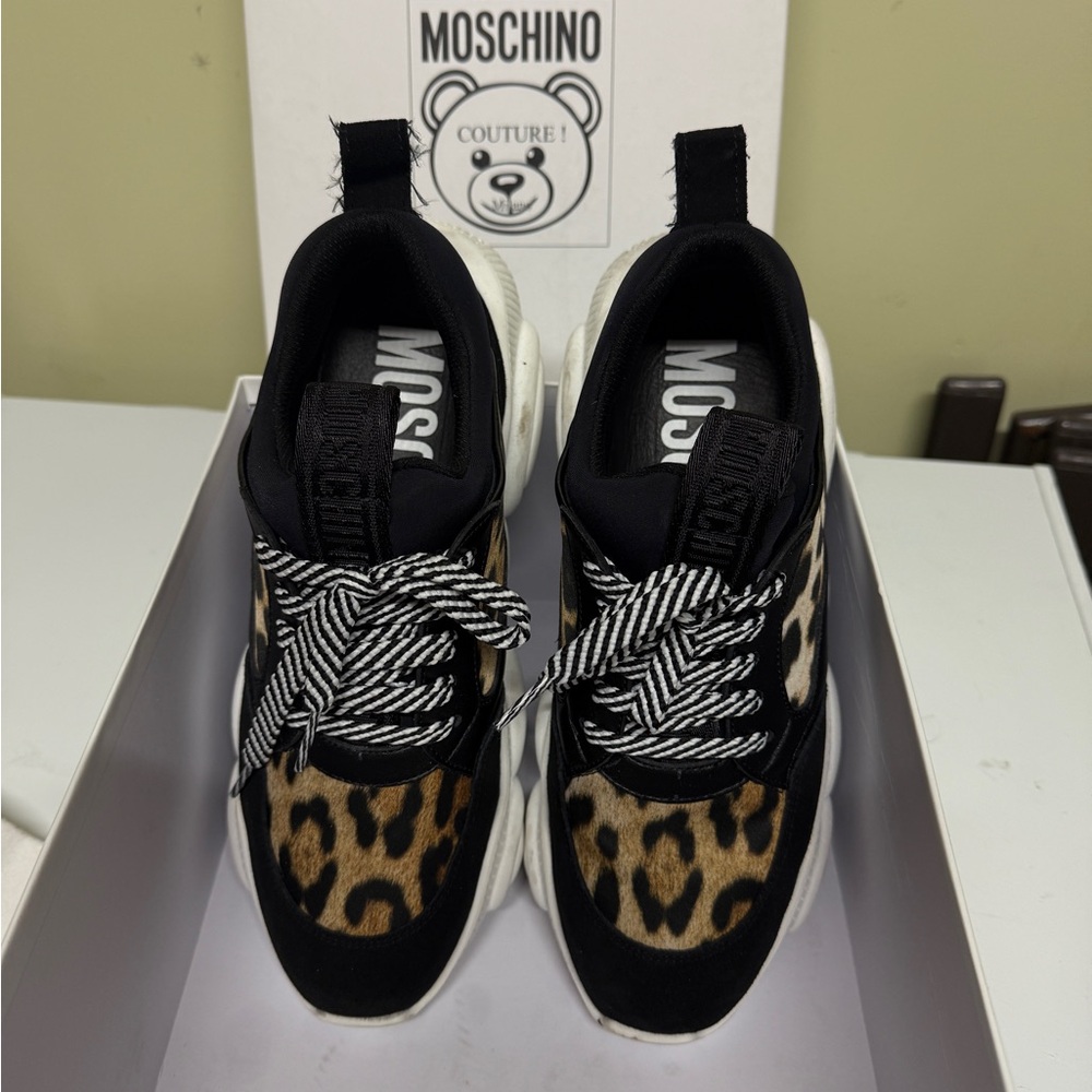 Moschino Black and Brown Sneakers with Leopard Print
